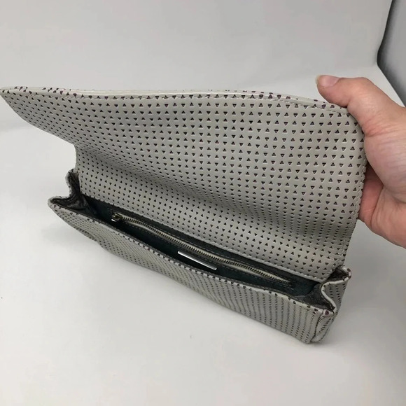 LAUREN MERKIN June Triangle Magnetic Perforated Laser Cut Gray Clutch Purse - Picture 4 of 11
